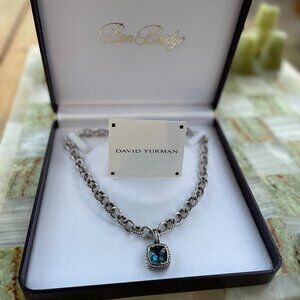 David Yurman 20mm Albion Necklace Hampton Blue Topaz set with 30 Diamonds in 925